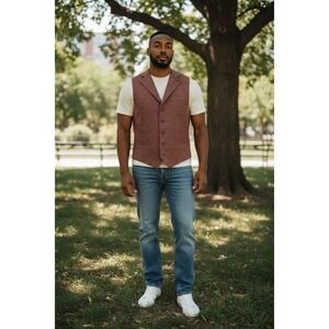 Men's Paul Fredrick Wool Silk Linen Vest Maroon Paisley Inside Size 42 NWOT